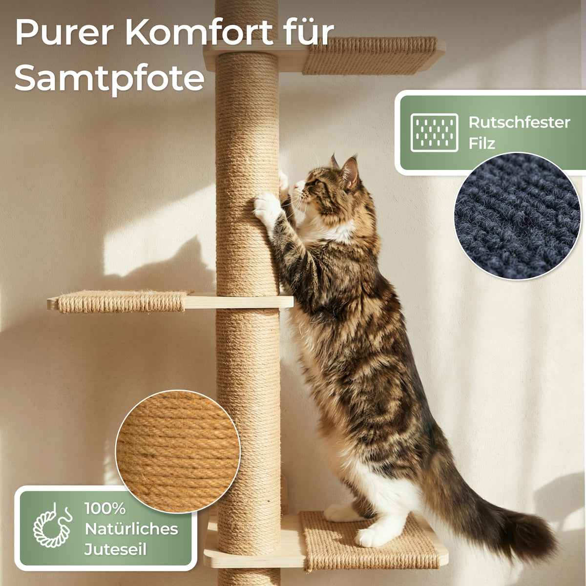 Katzentreppen aus Holz mit rutschfestem Filzbelag