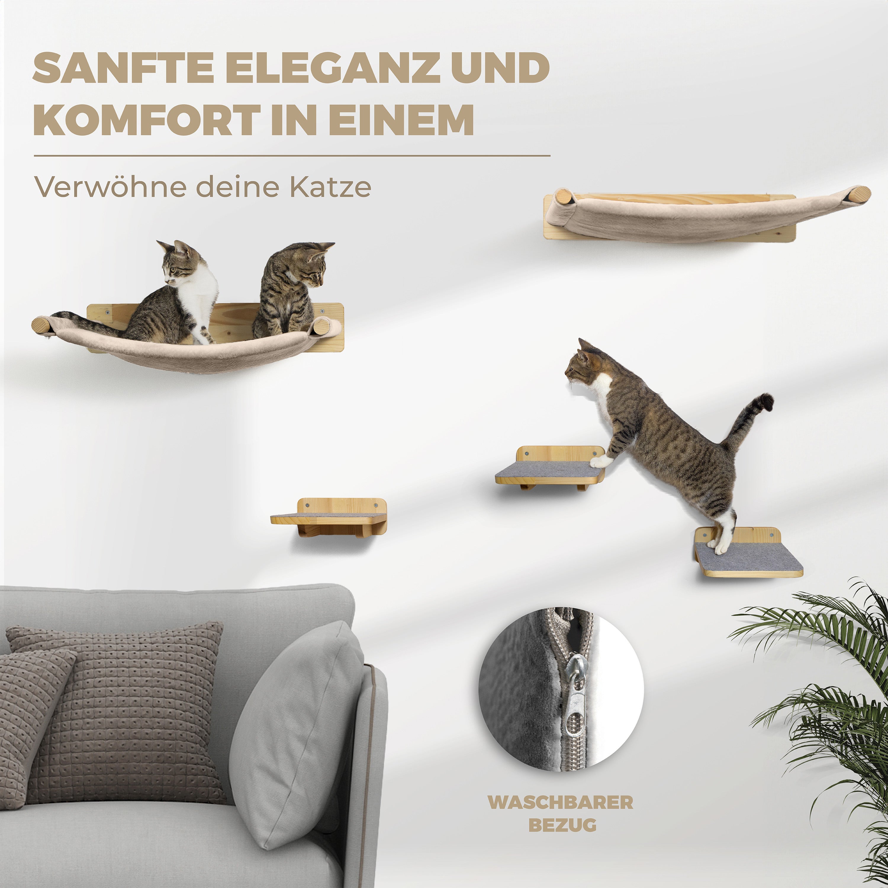 Kletterwand-Katzenhängematte Set inkl. 2 Hängematten 3X Katzentreppen