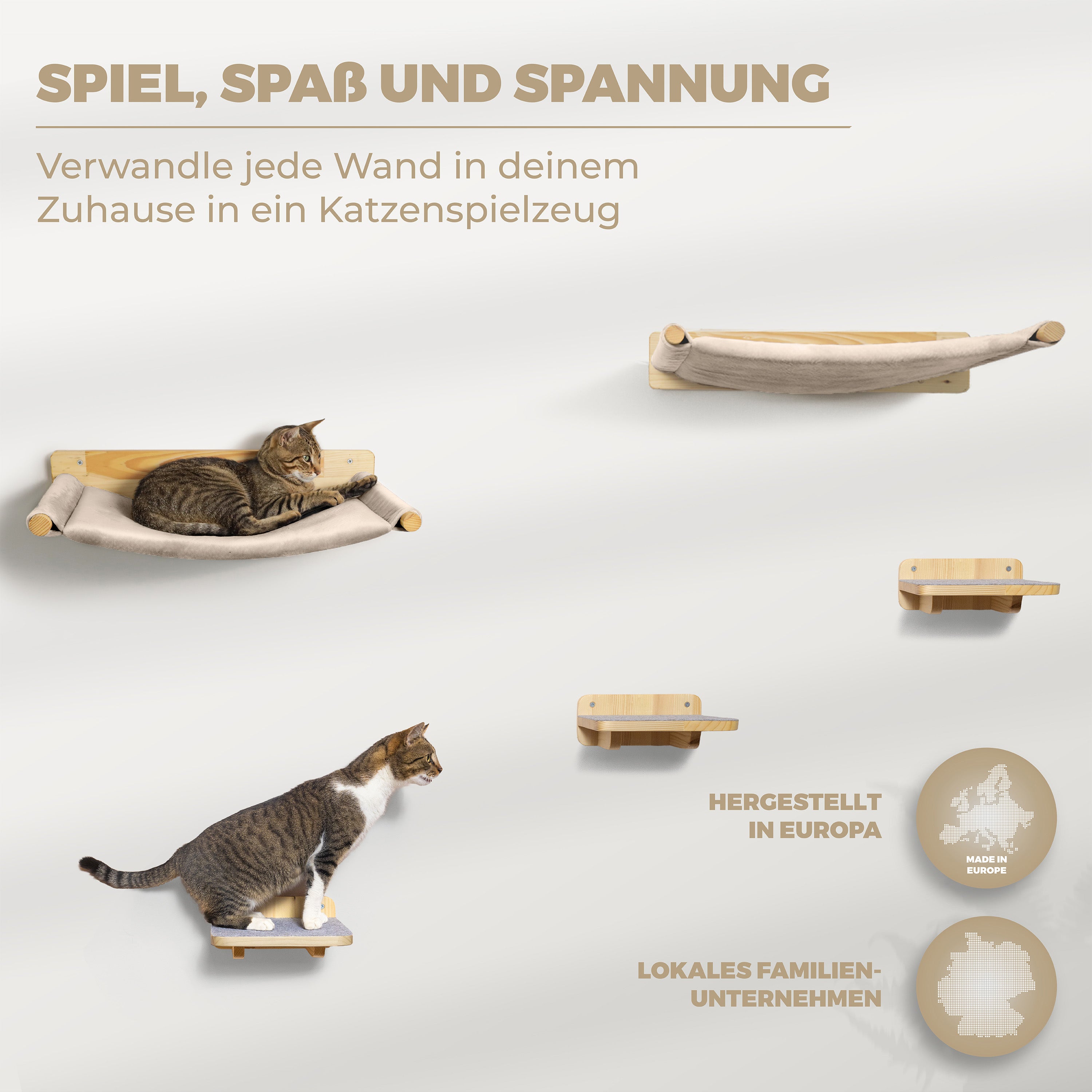 Kletterwand-Katzenhängematte Set inkl. 2 Hängematten 3X Katzentreppen