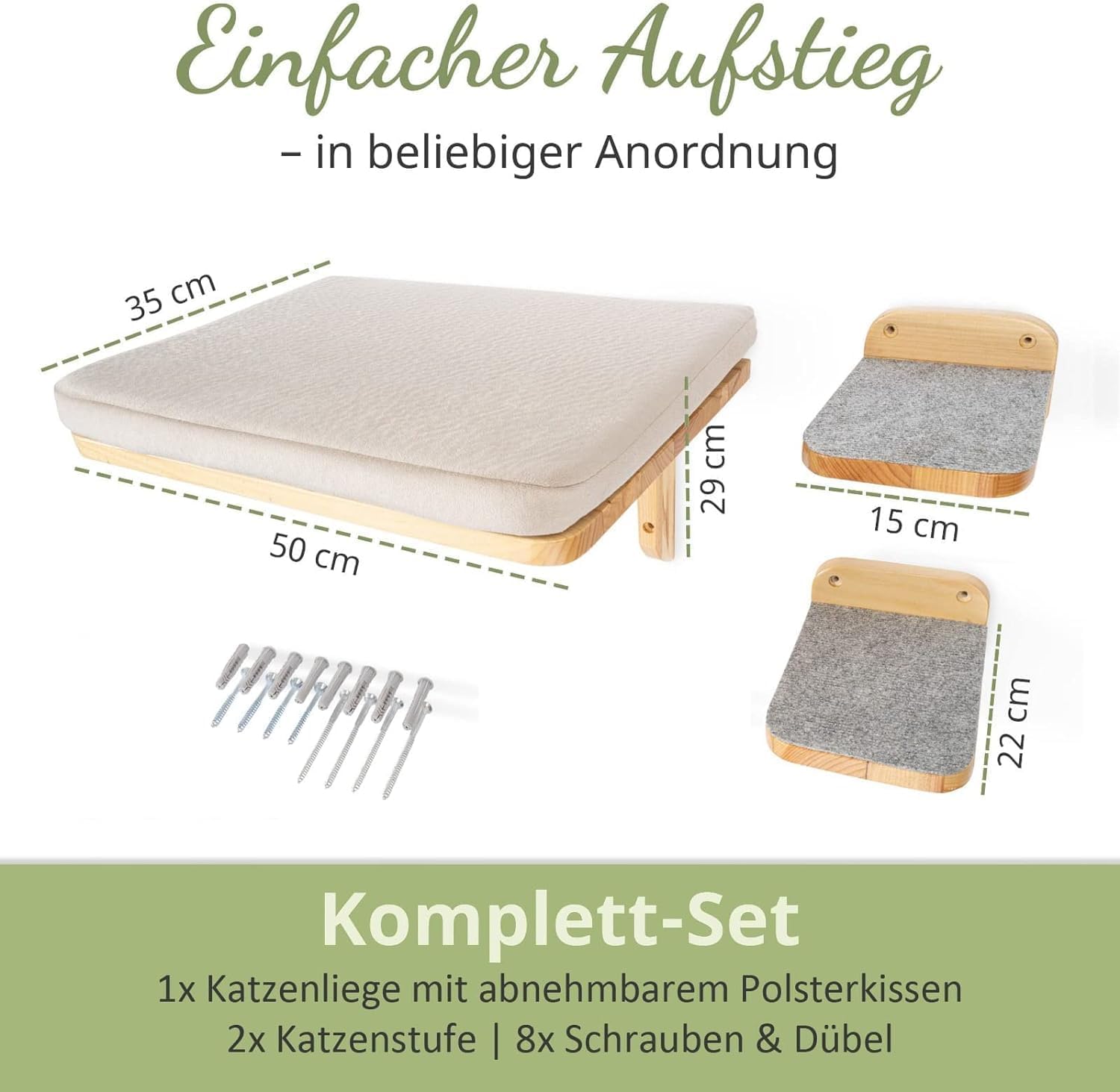 Kletterwand Katzen inkl. 2X Katzentreppen Wand | Naturholz