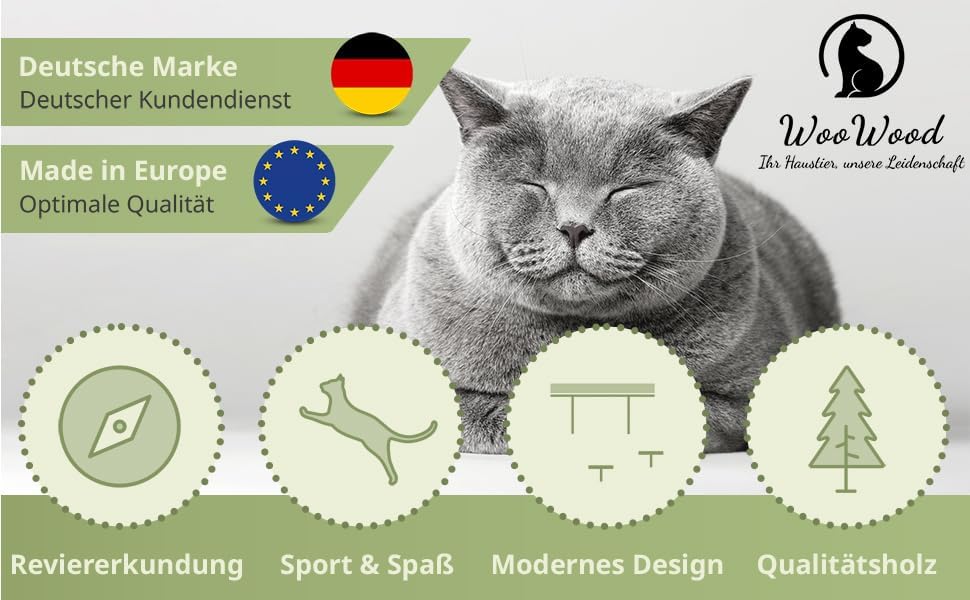 Kletterwand Katzen inkl. 2X Katzentreppen Wand | Naturholz