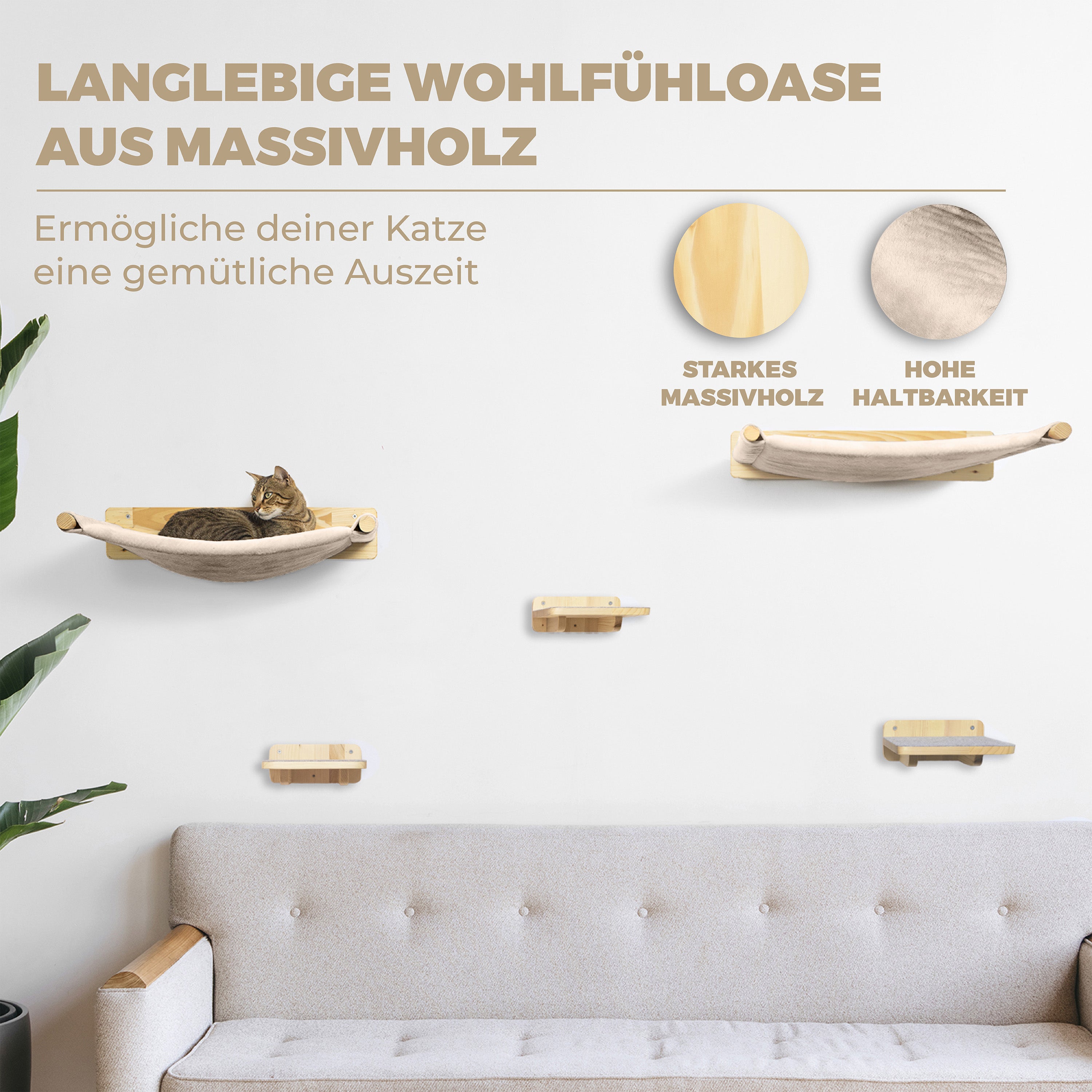 Kletterwand-Katzenhängematte Set inkl. 2 Hängematten 3X Katzentreppen