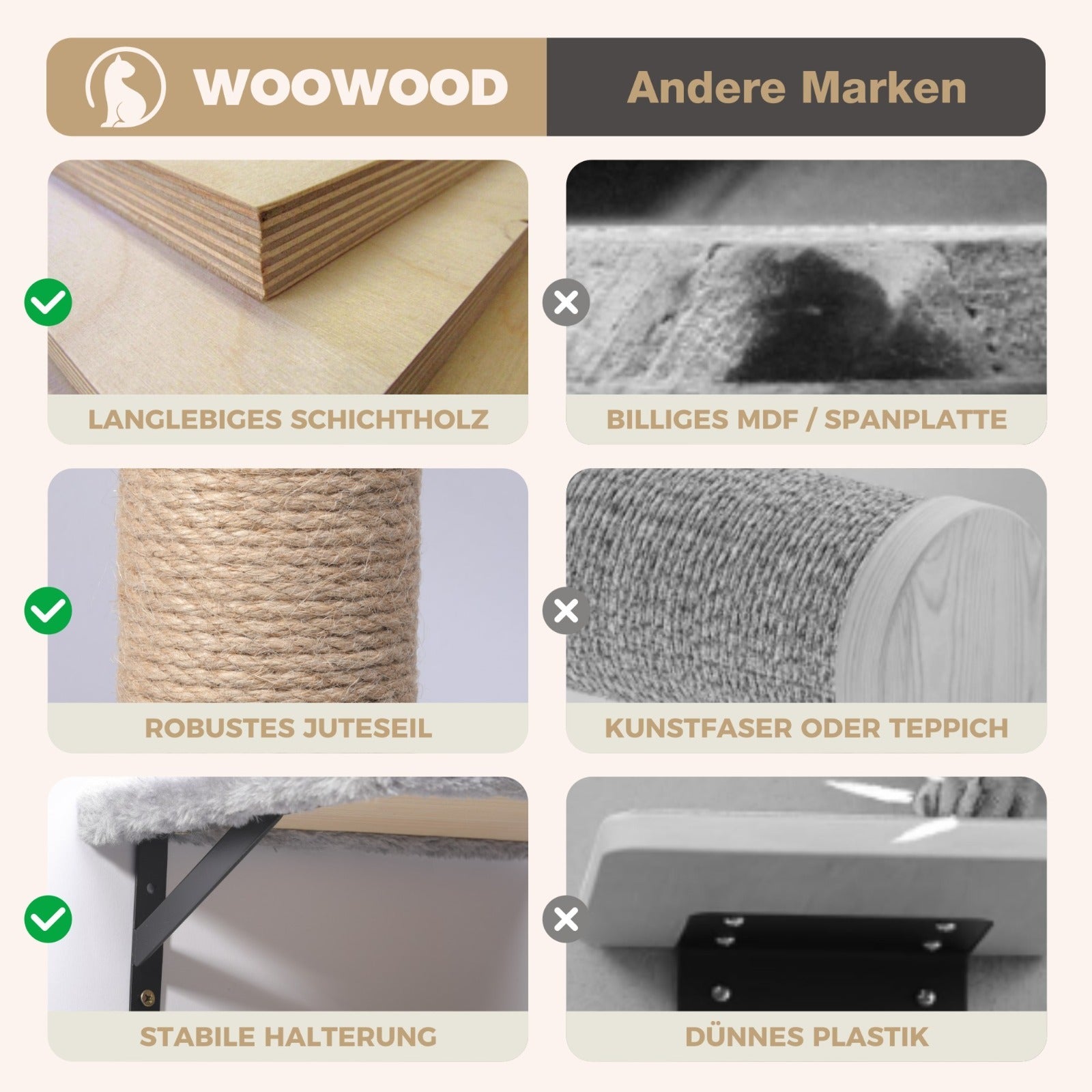 WOOWOOD®️ Kletterwand Katzen Set inkl. Katzentreppe Wand I Kratzbaum Wand I Hängematte Katze I Wandkratzbaum I Katzenmöbel I Katzenwand I Katzen Kletterwand Set (8-teilig)