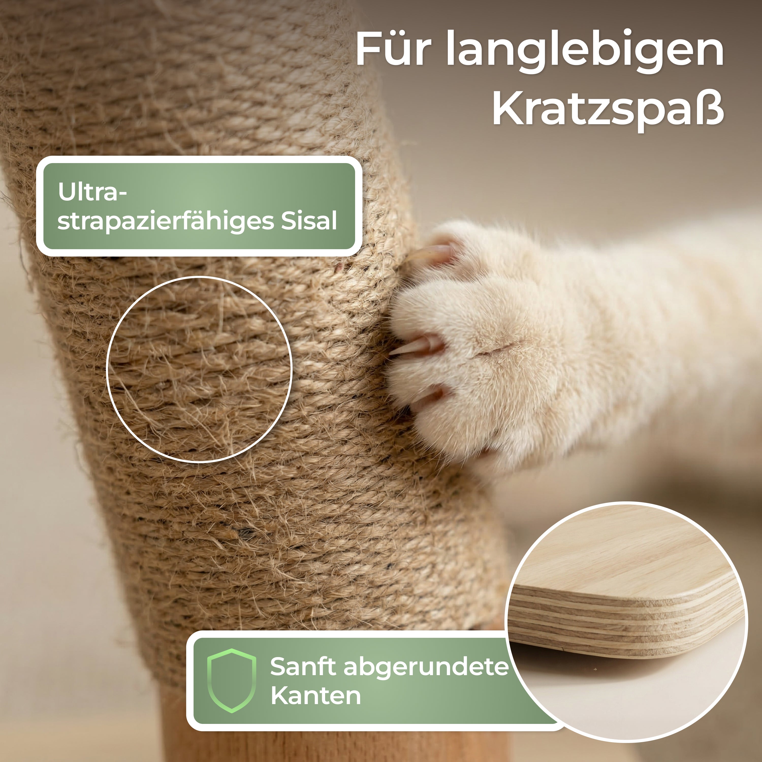 WOOWOOD Katzenkratzsäule - Kratzbaum Holz 89 cm