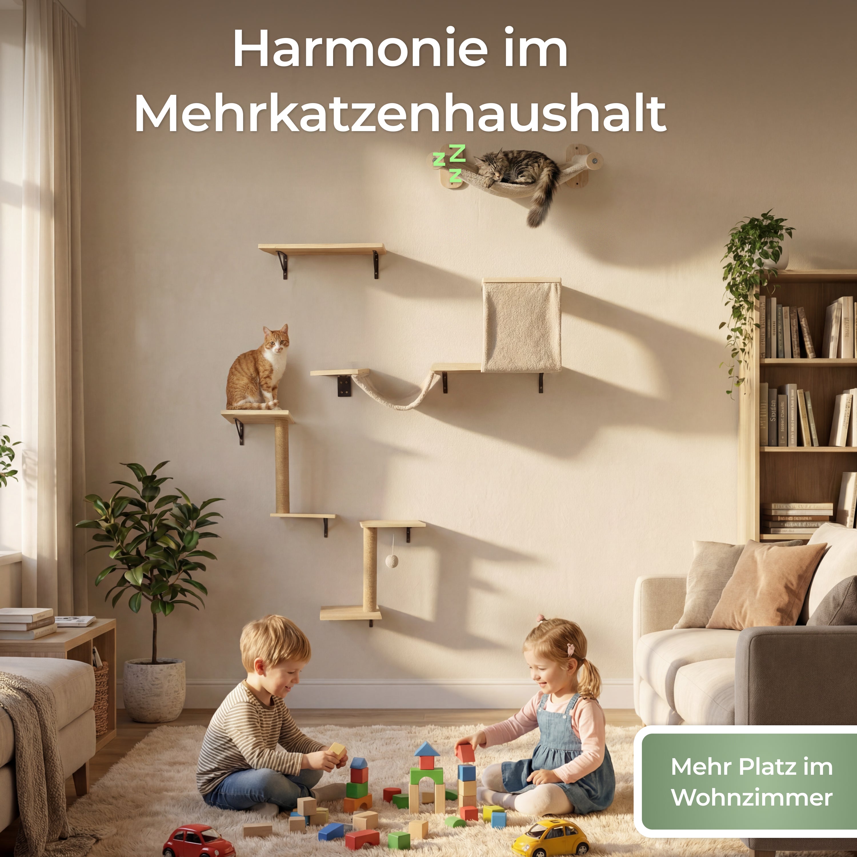 WOOWOOD 12-teilige Kletterwand Katzen - Beste Stabilität - Kratzbaum Katze aus Naturholz, Katzen Hängematte, Katze Wandelemente, Kratzbaum Klein, Katzenwand, Katzentreppe Wand, Katzenmöbel