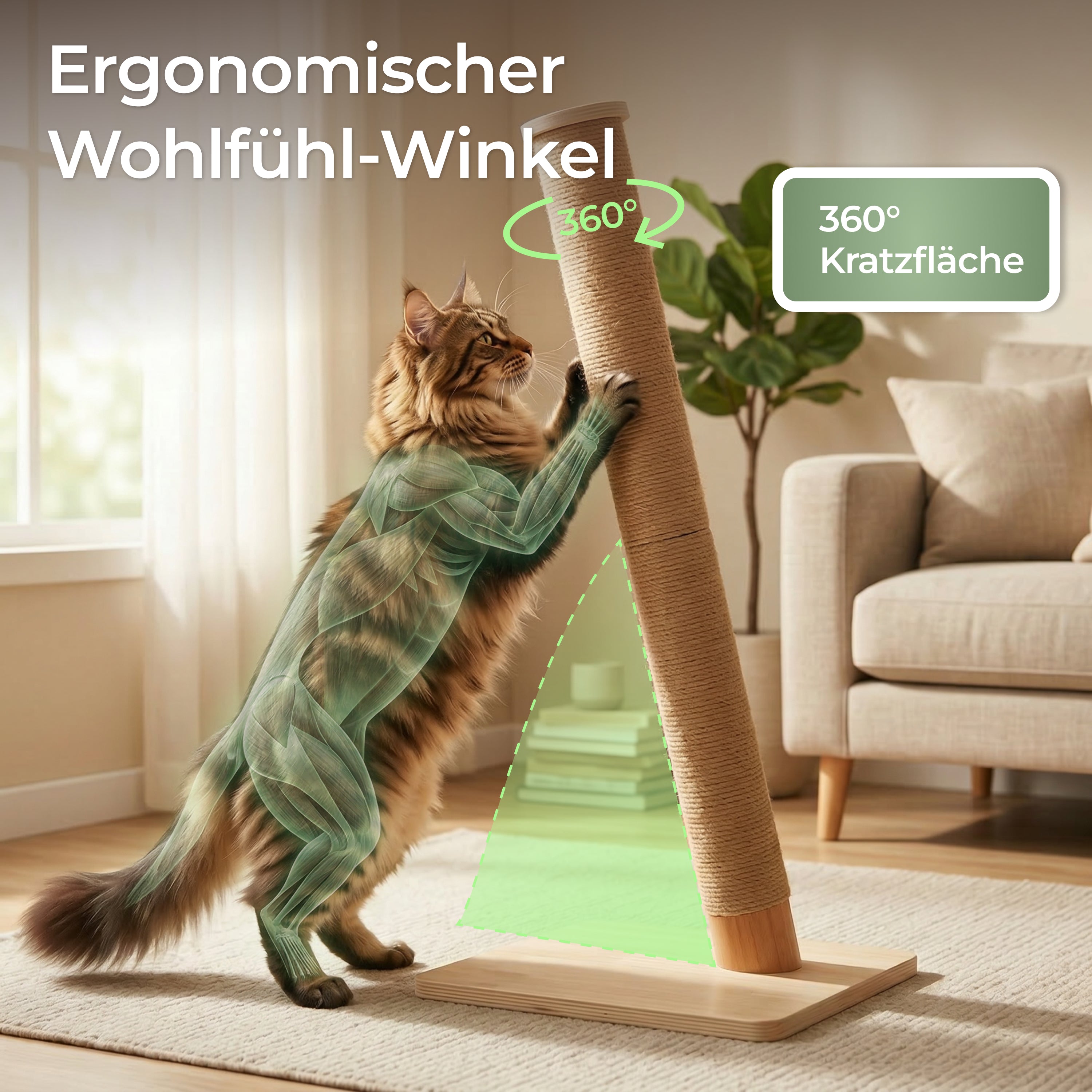 WOOWOOD Katzenkratzsäule - Kratzbaum Holz 89 cm