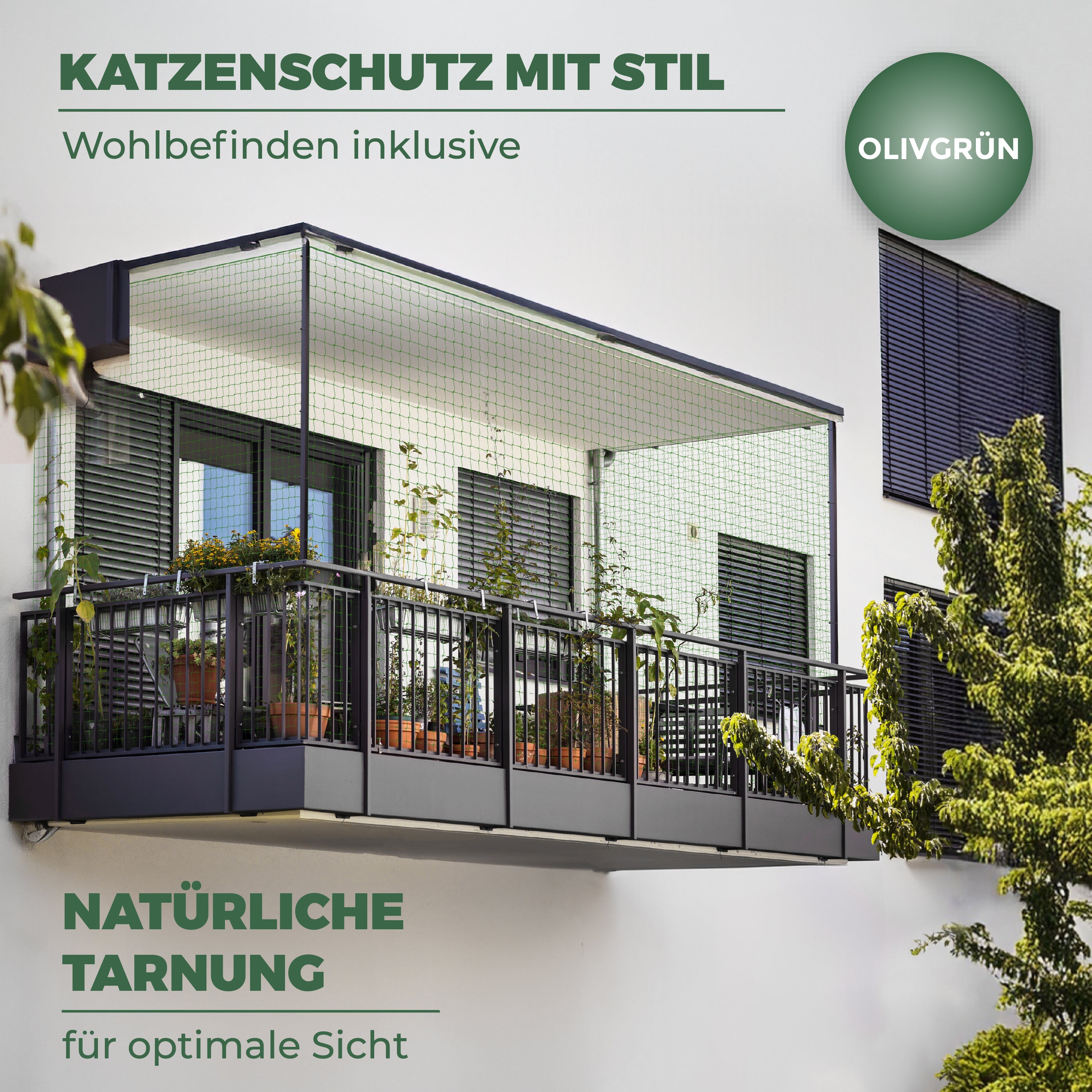 Katzennetz für Balkon (Ohne Bohren)- mit Klebehaken & Silikonkleber (6X3 m)