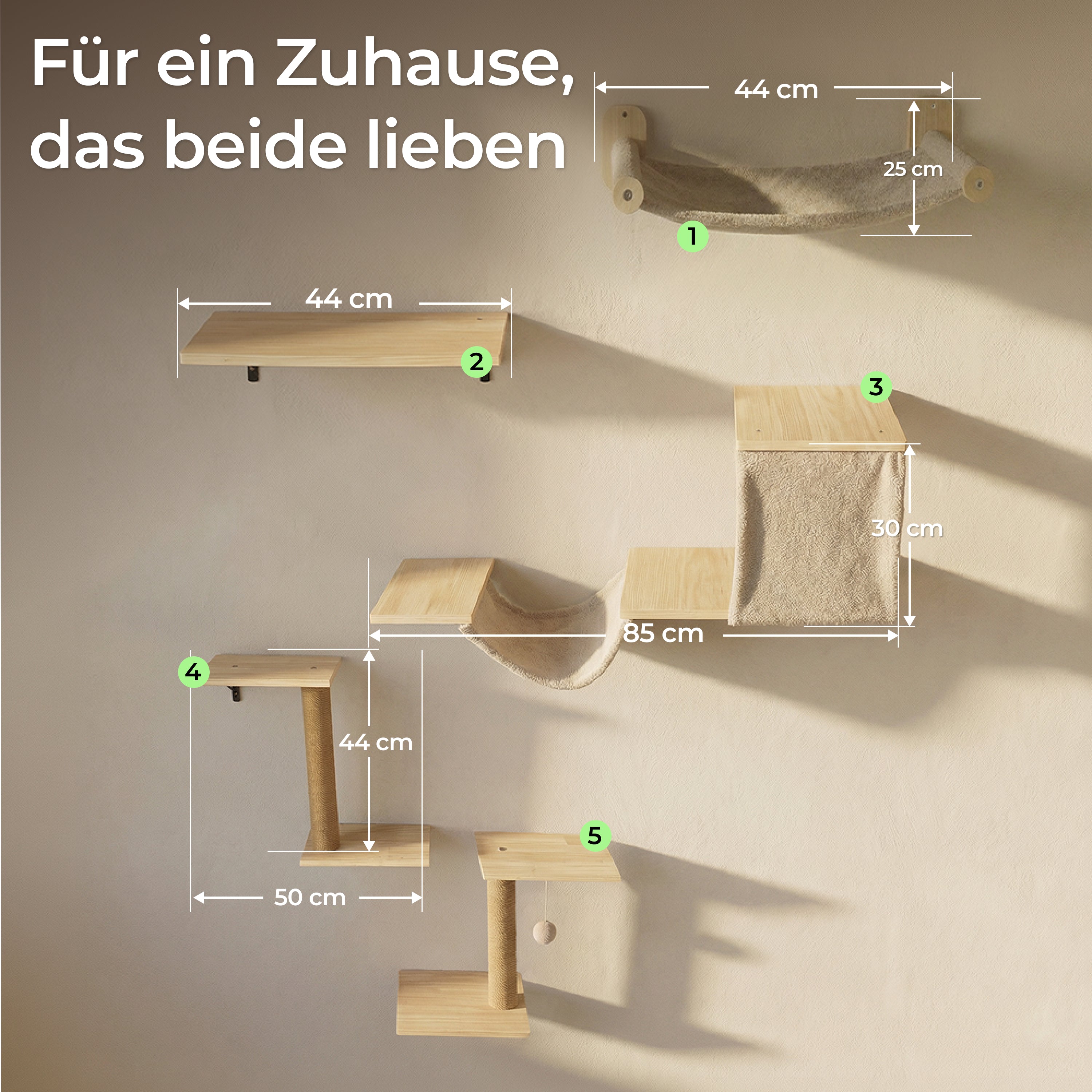 WOOWOOD 12-teilige Kletterwand Katzen - Beste Stabilität - Kratzbaum Katze aus Naturholz, Katzen Hängematte, Katze Wandelemente, Kratzbaum Klein, Katzenwand, Katzentreppe Wand, Katzenmöbel