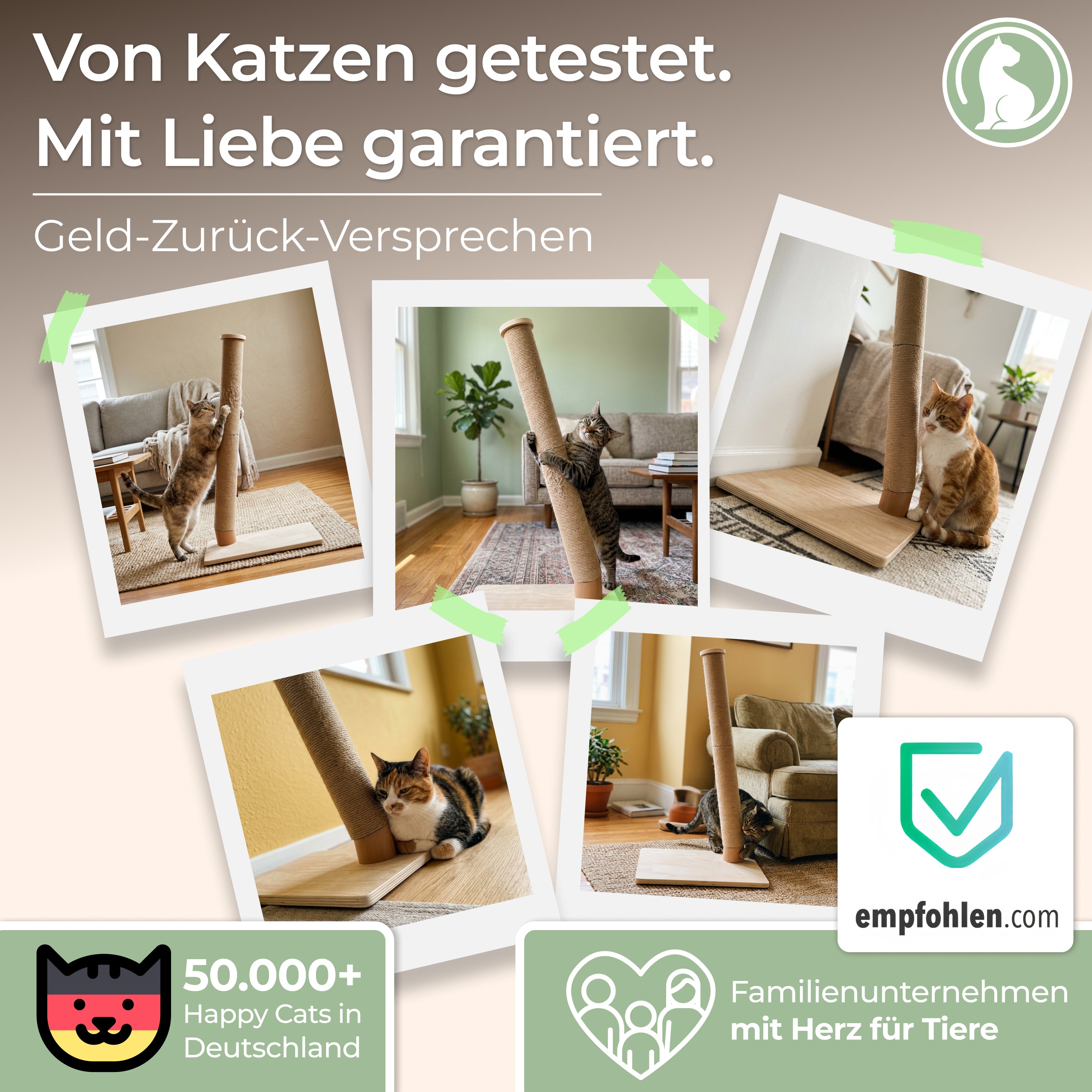 WOOWOOD Katzenkratzsäule - Kratzbaum Holz 89 cm