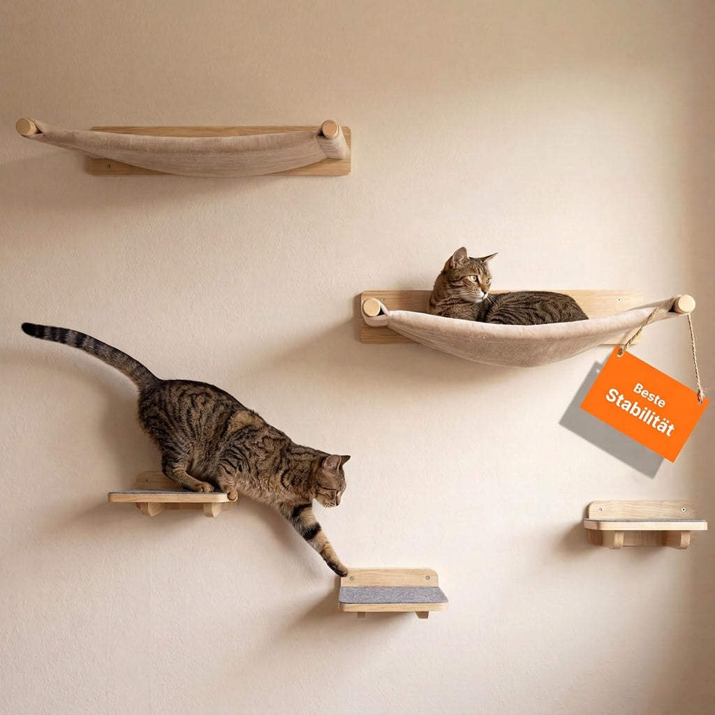 WOOWOOD Kletterwand Set Massivholz - 2 Haengematten 3 Treppen