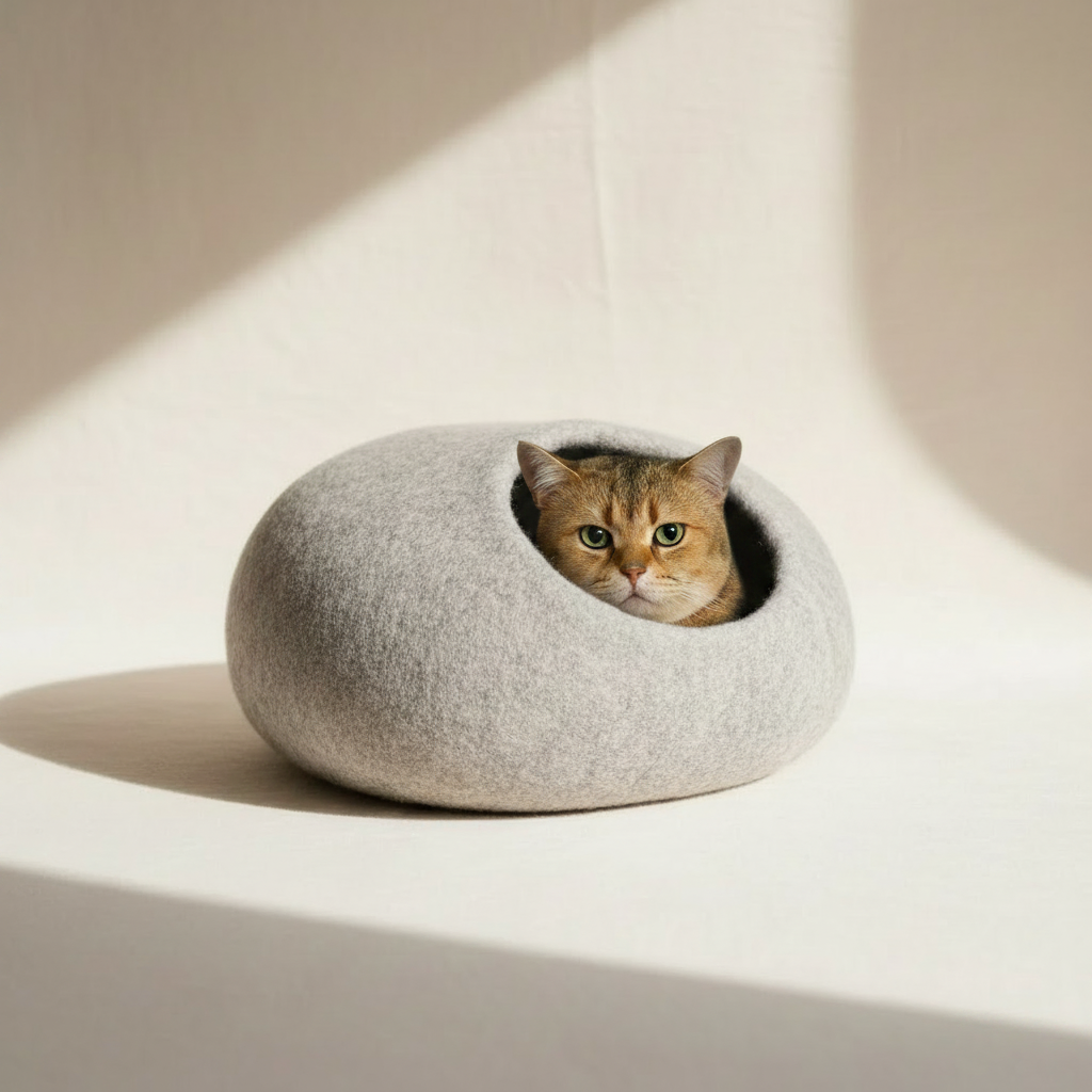WOOWOOD Cosy Cave Naturhell Studio Hero mit Katze