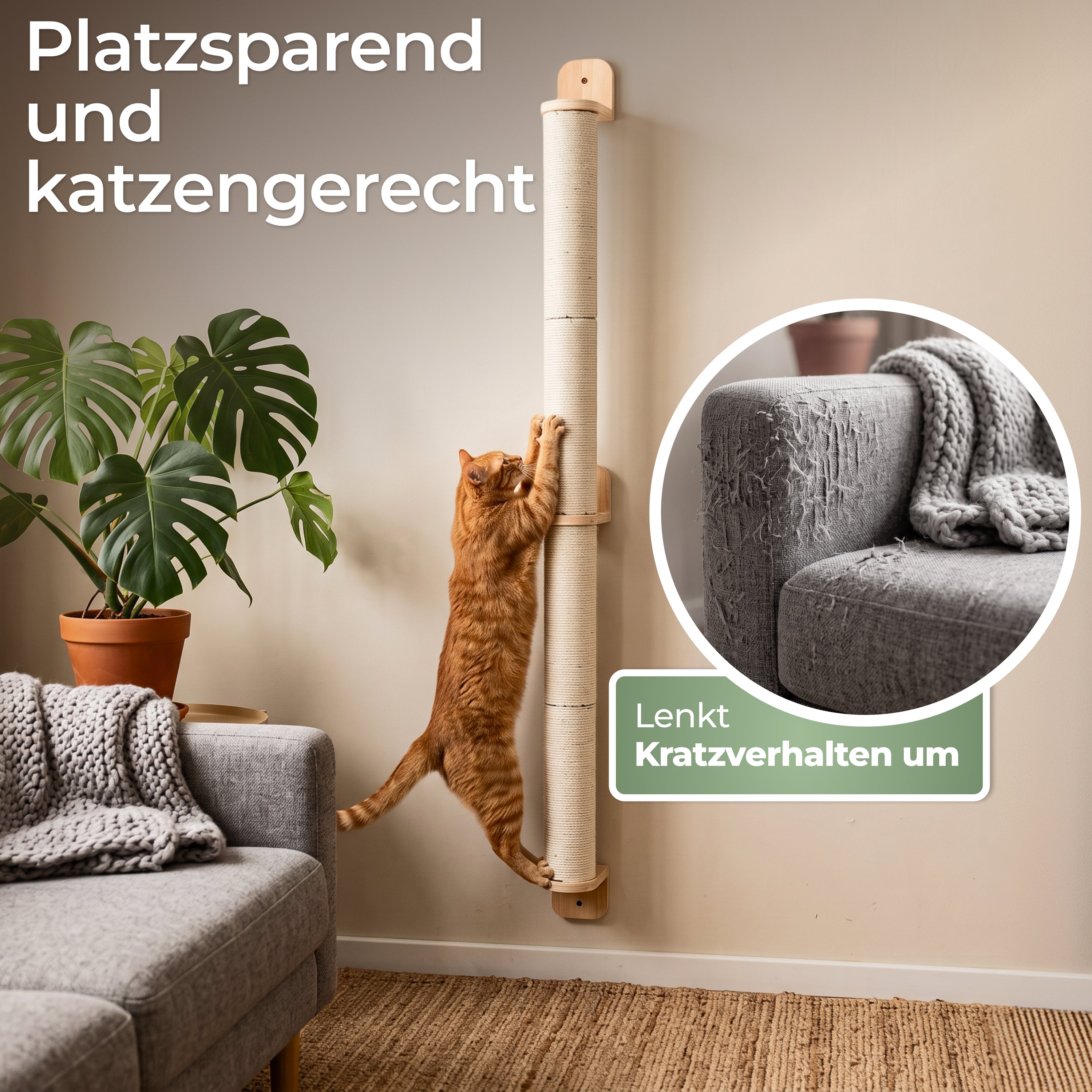Kratzsäule Wand mit Schrauben und Dübeln