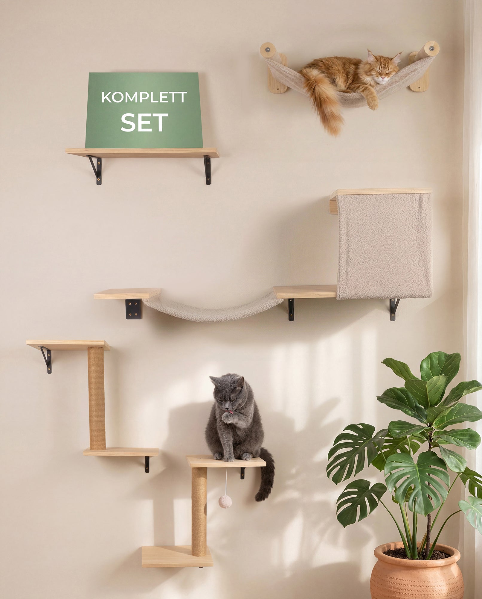 WOOWOOD 12-teilige Kletterwand Katzen - Beste Stabilität - Kratzbaum Katze aus Naturholz, Katzen Hängematte, Katze Wandelemente, Kratzbaum Klein, Katzenwand, Katzentreppe Wand, Katzenmöbel