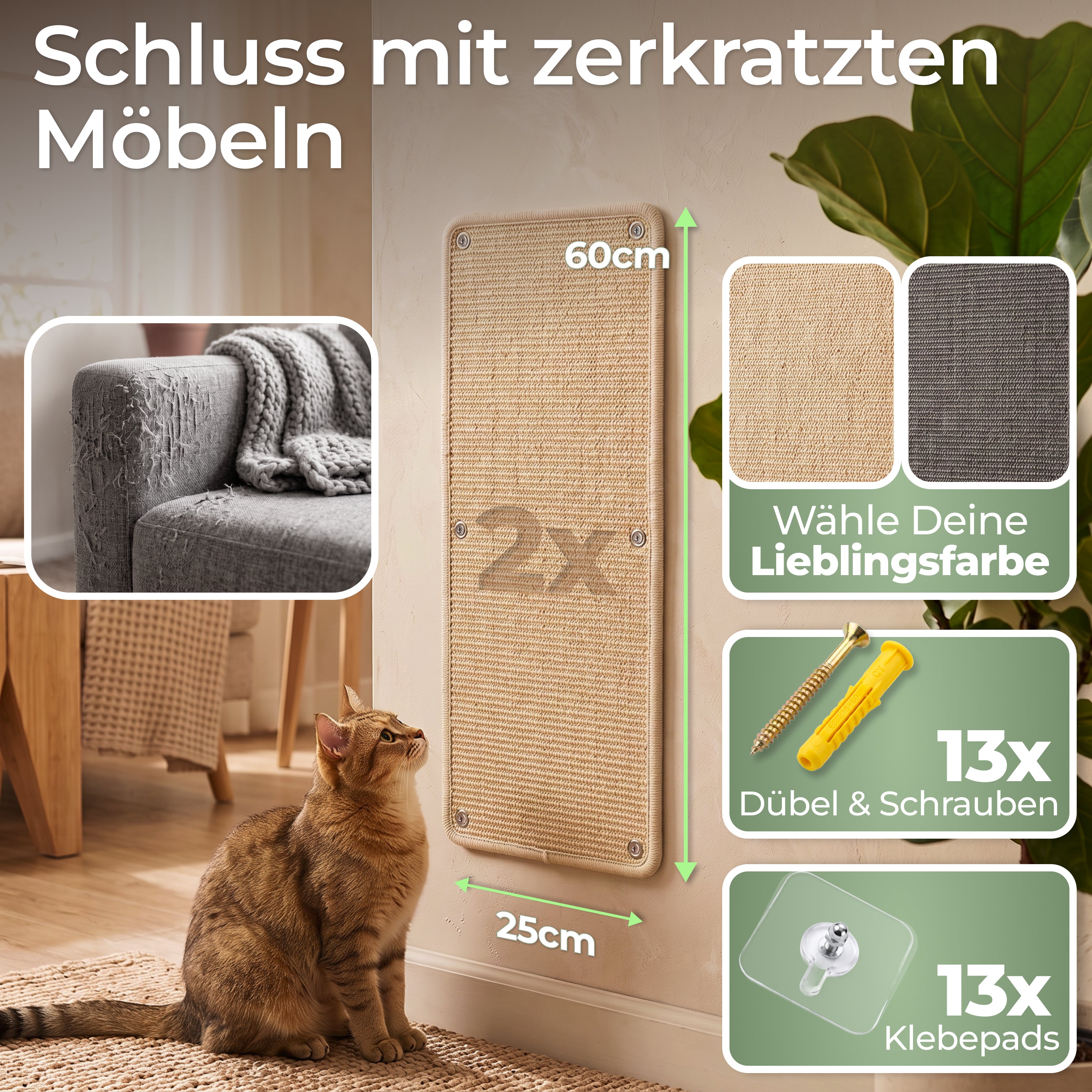 Kratzschutz Sisalmatte 2er Set für Wand und Möbel