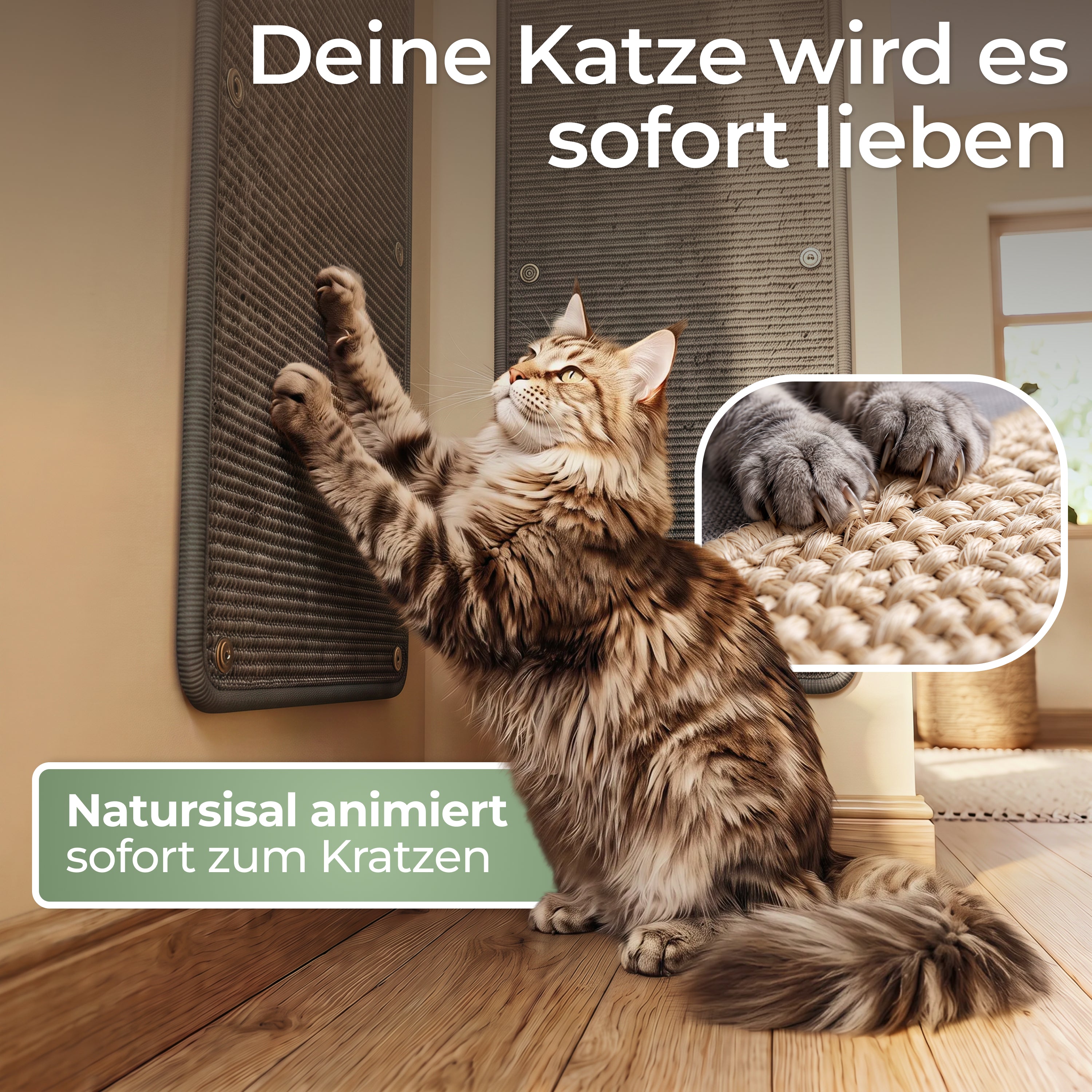 Kratzschutz Sisalmatte 2er Set für Wand und Möbel Grau
