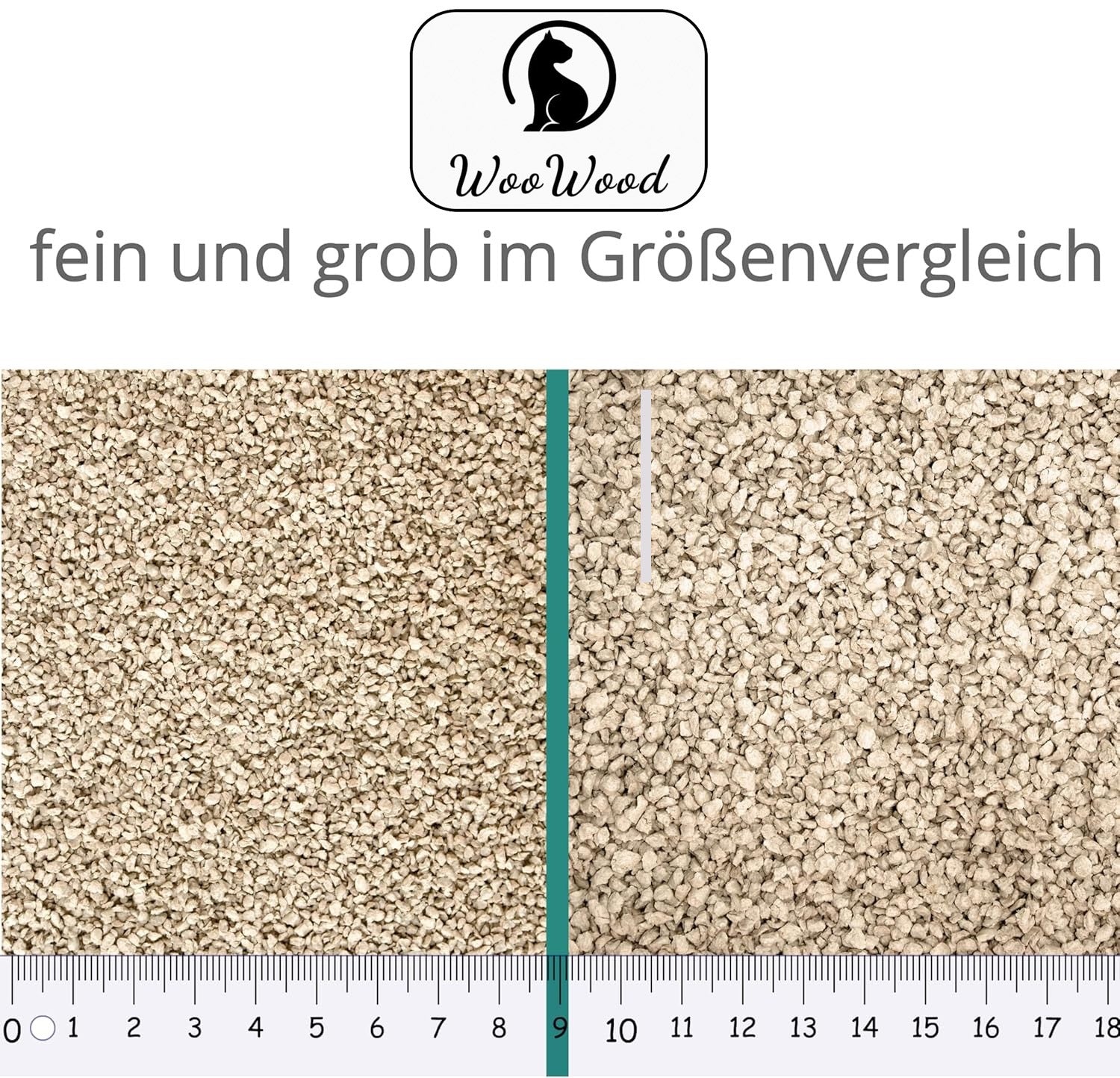 WOOWOOD® Klumpendes Bio-Katzenstreu aus Holz [100 % Natürlich] – pflanzlich & kompostierbar – in der Toilette entsorgbar (Fein, 10 L)