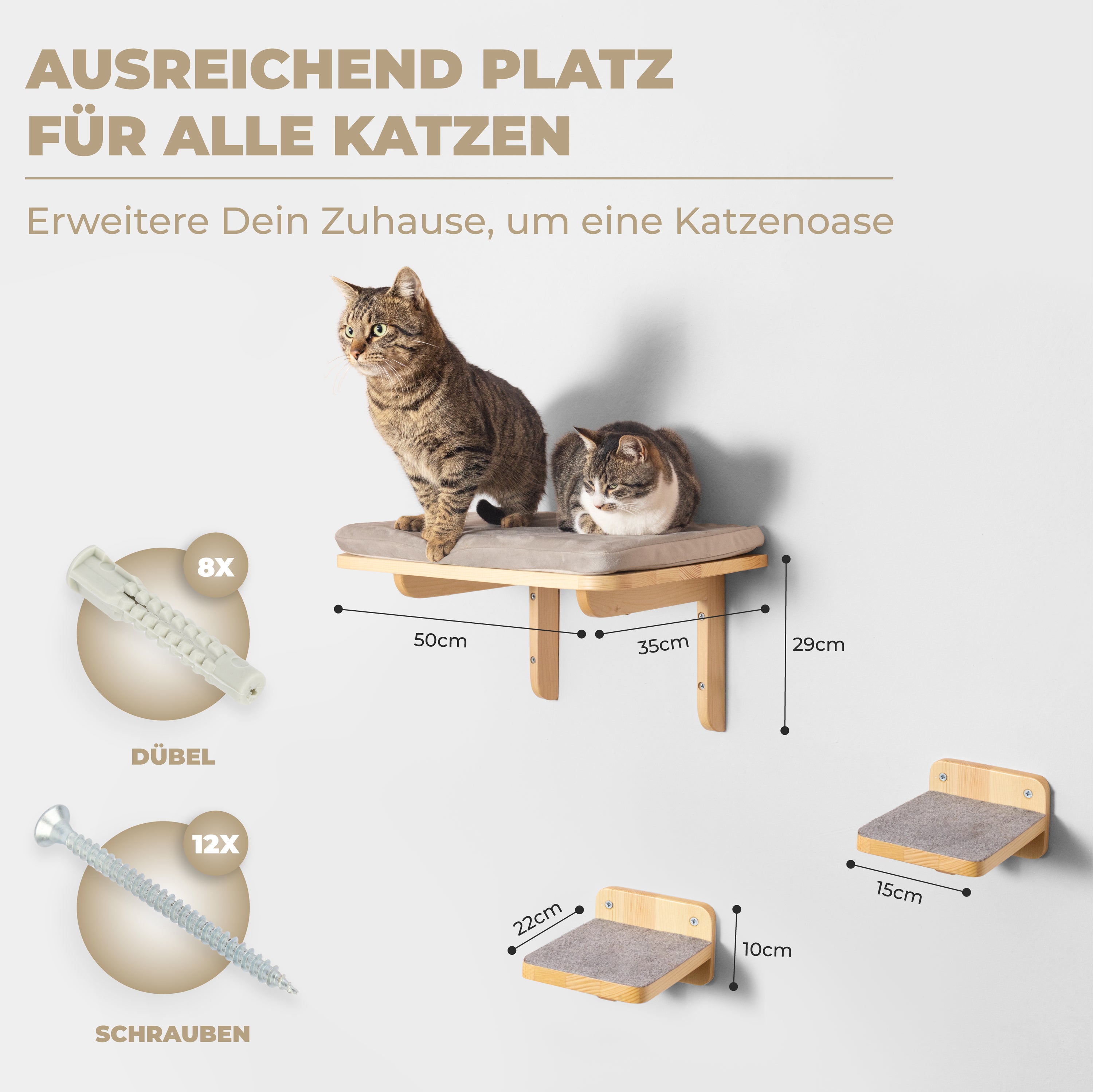 Kletterwand Katzen inkl. 2X Katzentreppen Wand | ‎Naturholz