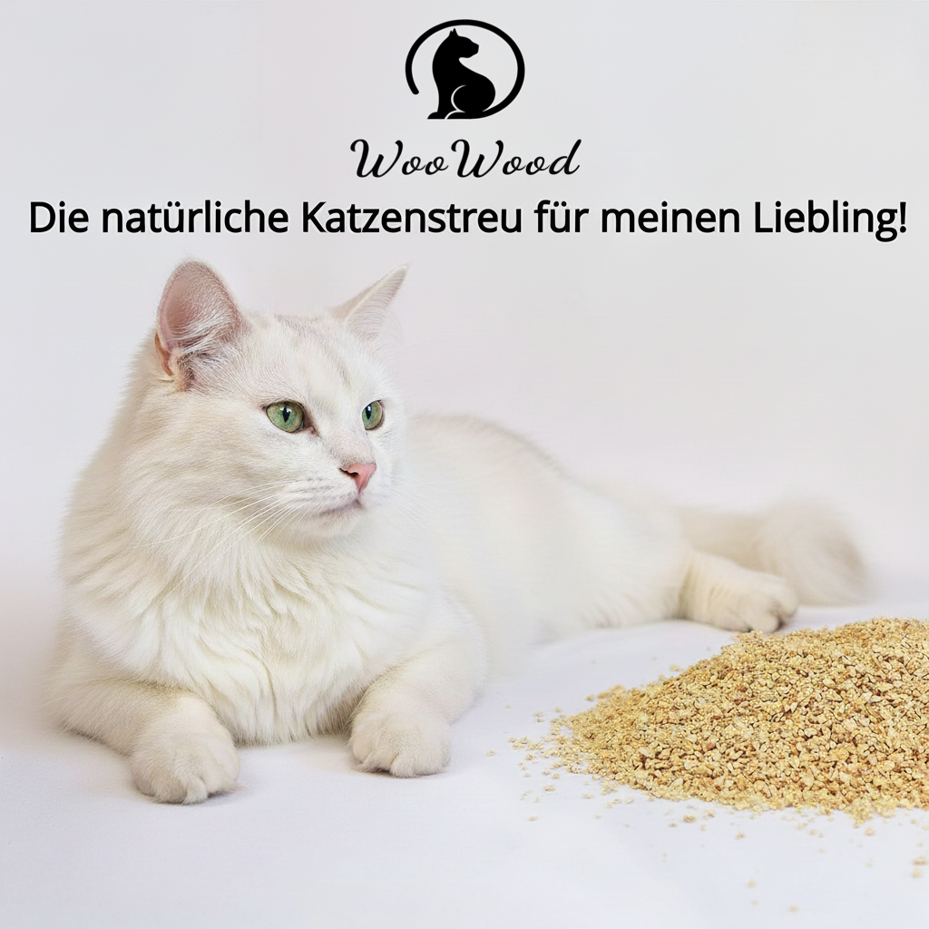 WOOWOOD® Klumpendes Bio-Katzenstreu aus Holz [100 % Natürlich] – pflanzlich & kompostierbar – in der Toilette entsorgbar (Fein, 10 L)