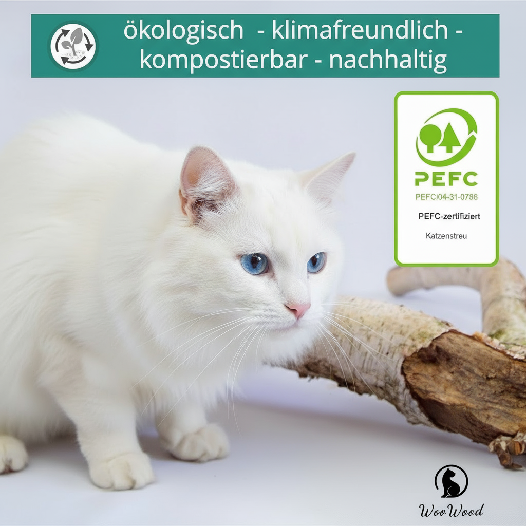 WOOWOOD® Klumpendes Bio-Katzenstreu aus Holz [100 % Natürlich] – pflanzlich & kompostierbar – in der Toilette entsorgbar (Fein, 10 L)