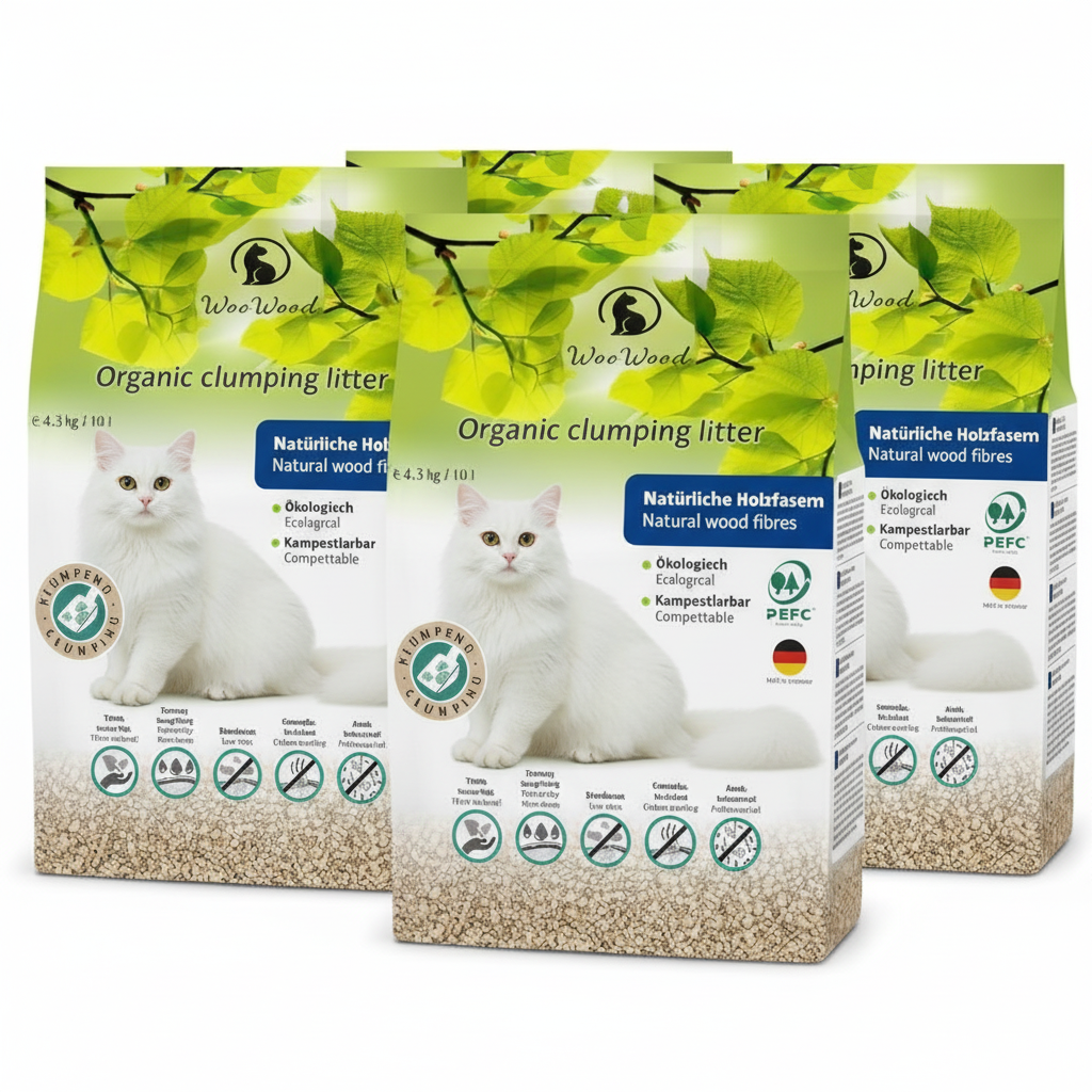 WOOWOOD® Klumpendes Bio-Katzenstreu aus Holz [100 % Natürlich] – pflanzlich & kompostierbar – in der Toilette entsorgbar (Fein, 10 L)