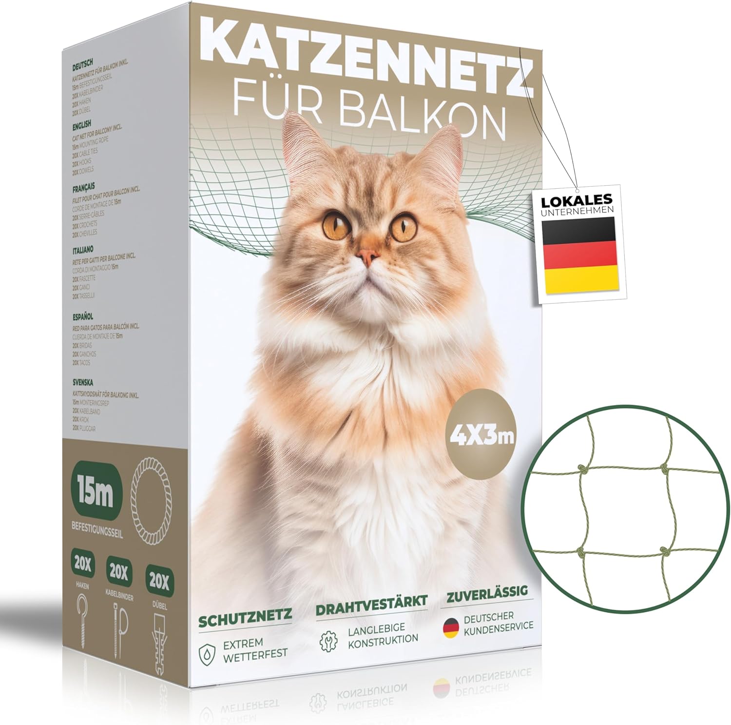 Katzennetz für Balkon 4m x 3m