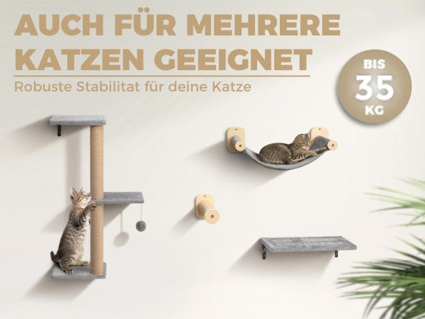 WOOWOOD®️ Kletterwand Katzen Set inkl. Katzentreppe Wand I Kratzbaum Wand I Hängematte Katze I Wandkratzbaum I Katzenmöbel I Katzenwand I Katzen Kletterwand Set (8-teilig)