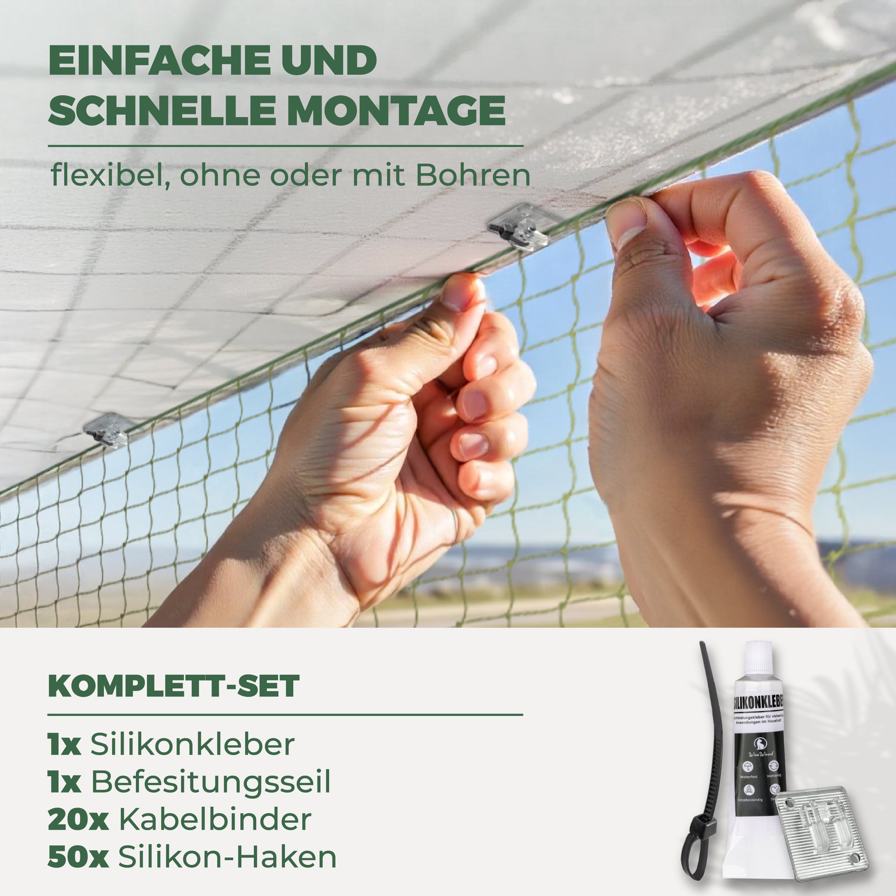 Katzennetz für Balkon (Ohne Bohren)- mit Klebehaken & Silikonkleber (4X3 m)