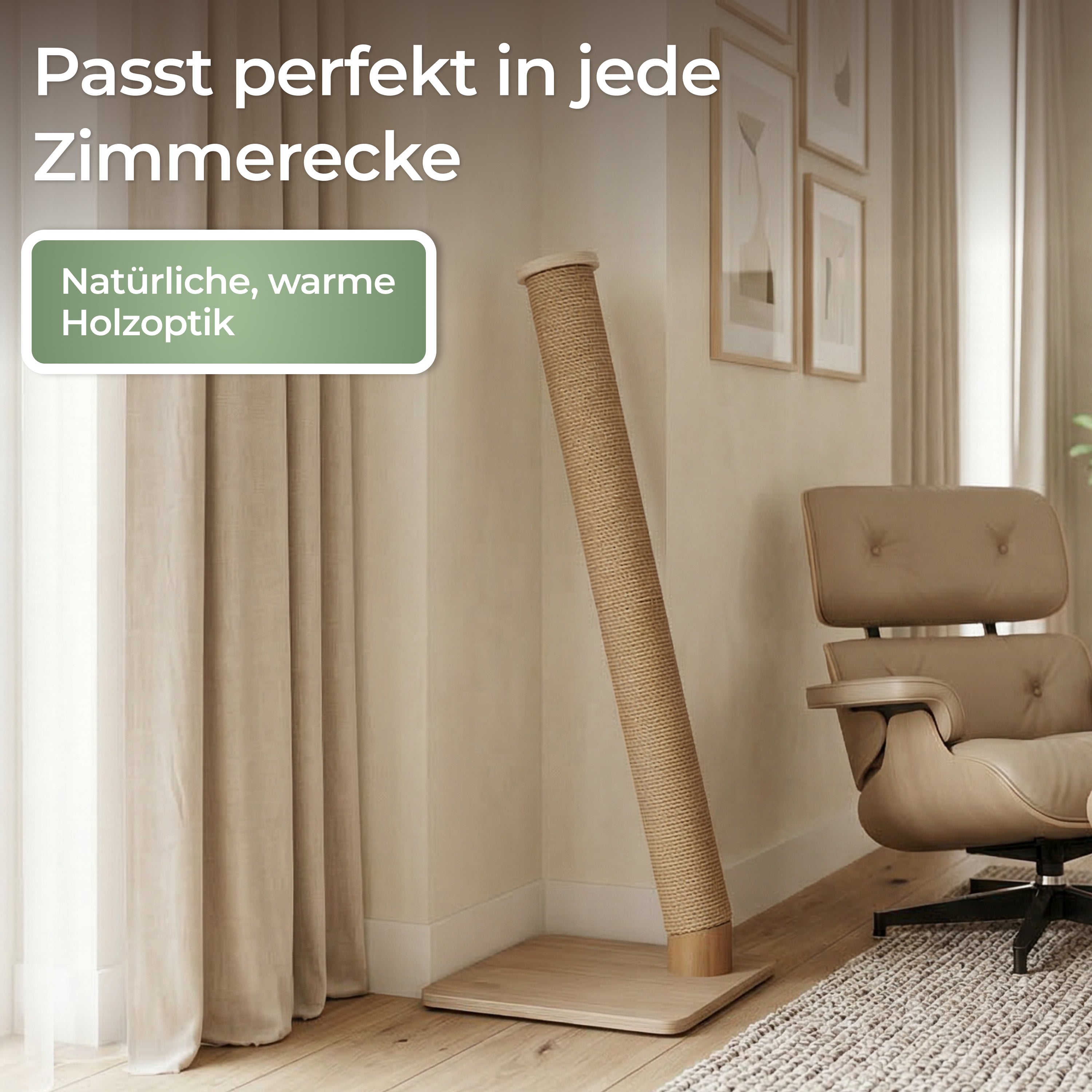 WOOWOOD Katzenkratzsäule - Kratzbaum Holz 89 cm
