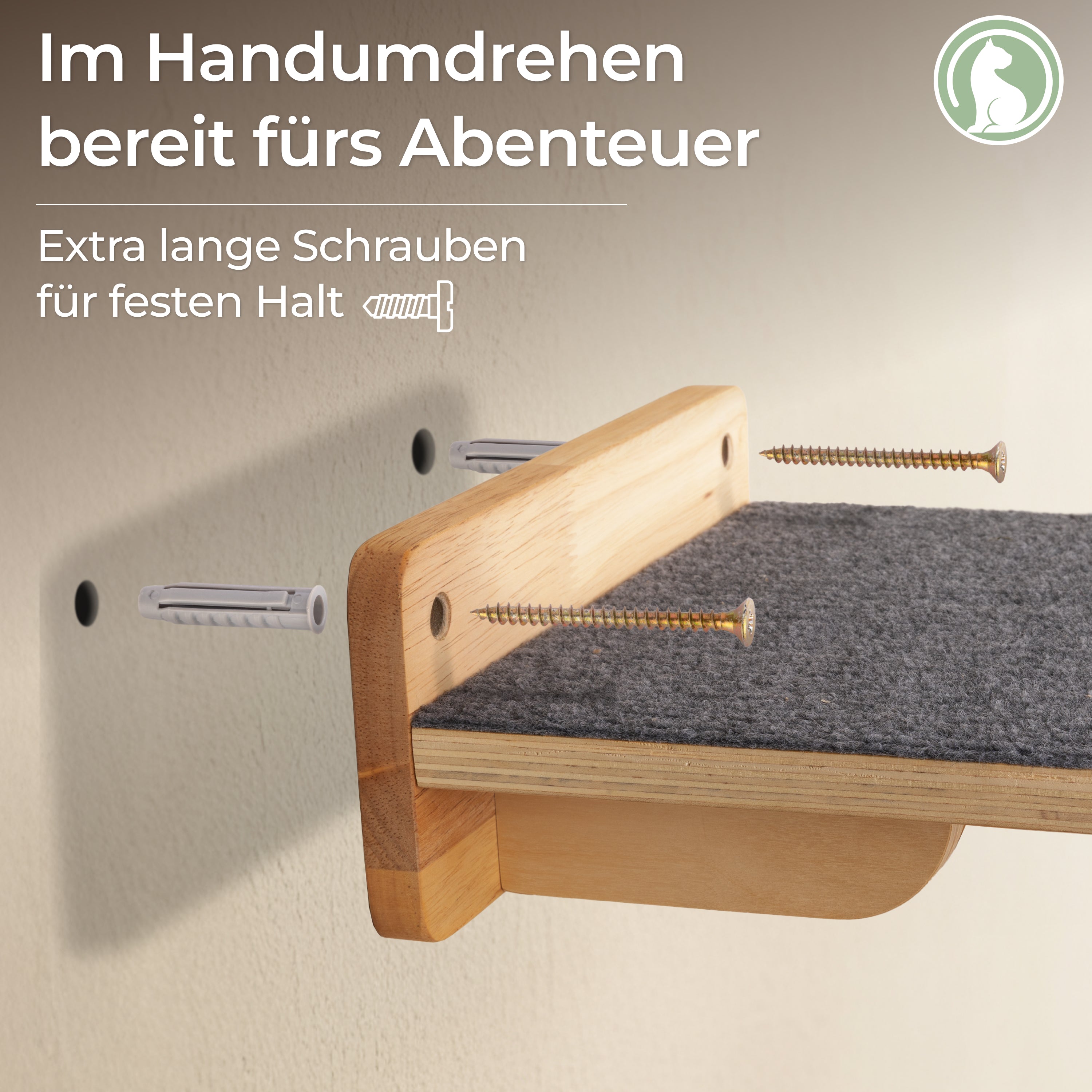 WOOWOOD® COMFY SET - 2X Wandliege Katzen - 2X Katzentreppe Wand [Vollholz] - Katzen Kletterwand Set (5 teilig)