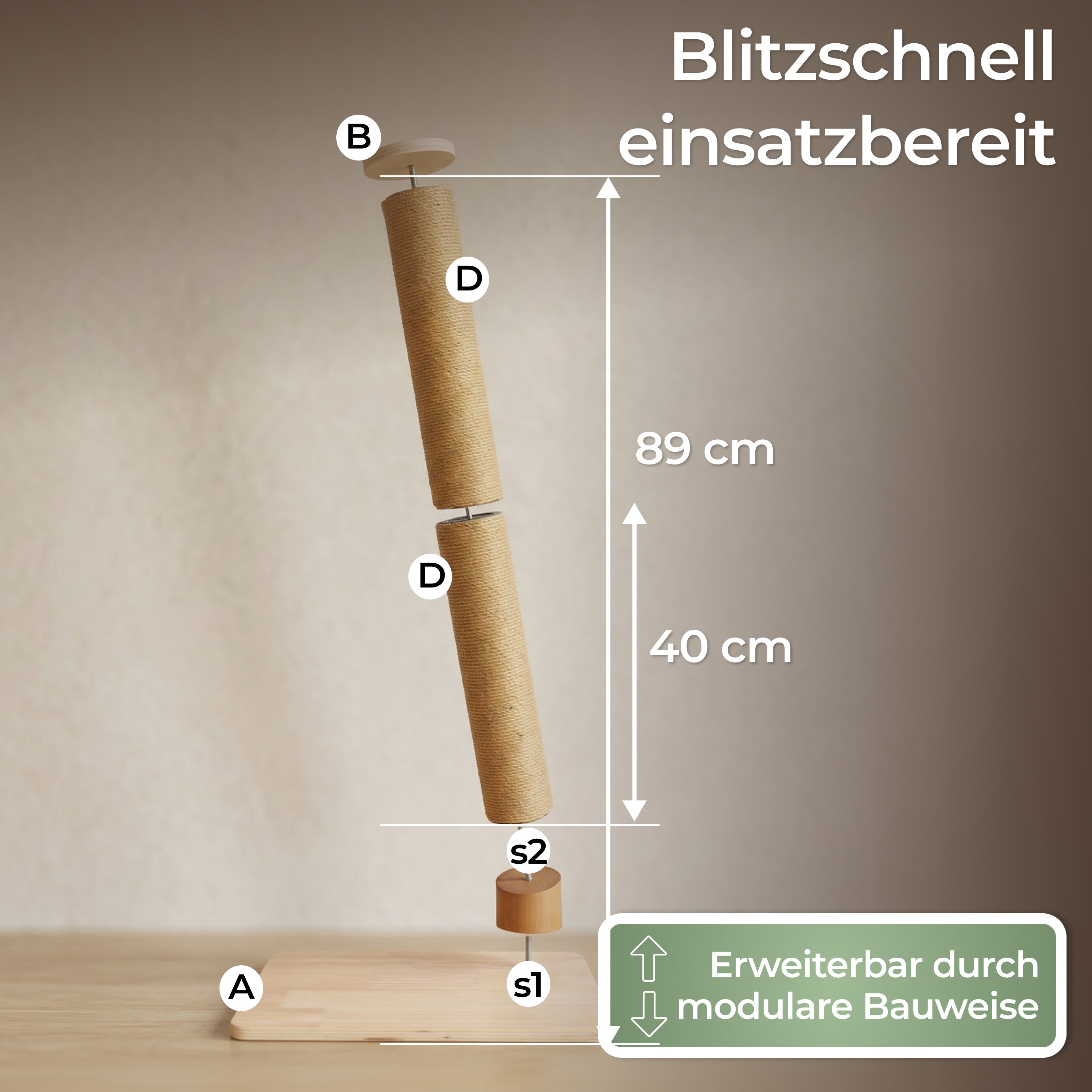 WOOWOOD Katzenkratzsäule - Kratzbaum Holz 89 cm