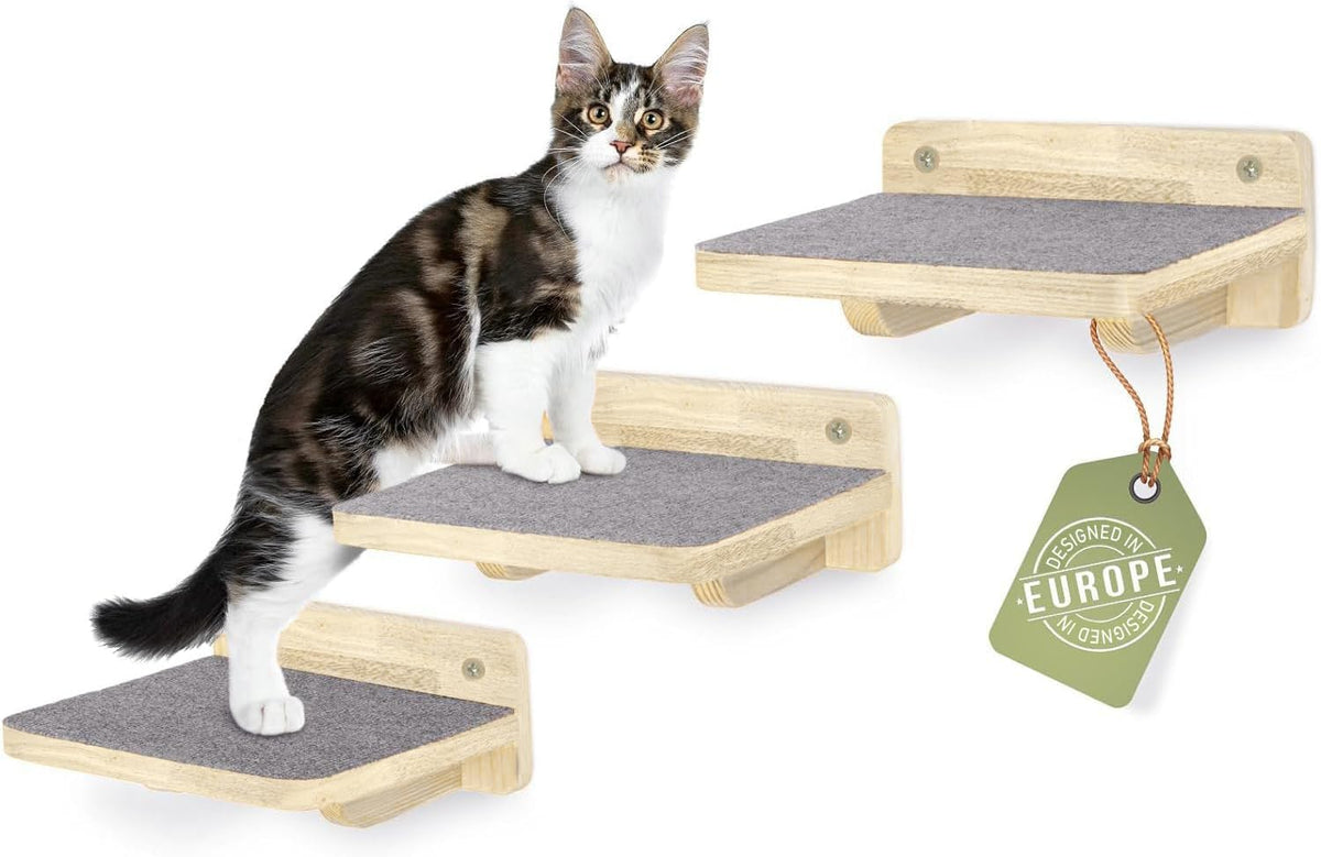 WOOWOOD Katzentreppen XL Naturholz 3er-Set