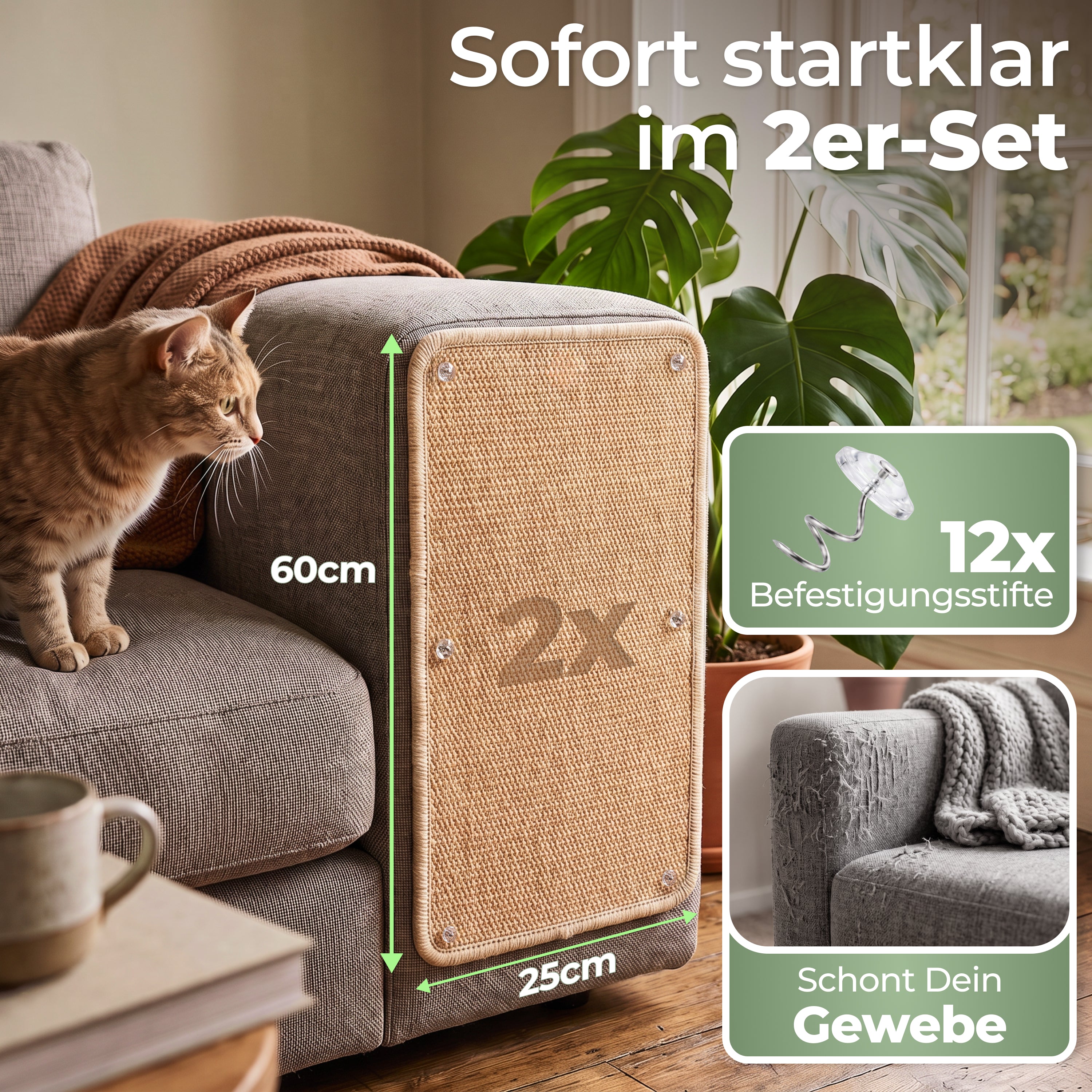 Kratzschutz Sisalmatte 2er Set für Sofa und Möbel