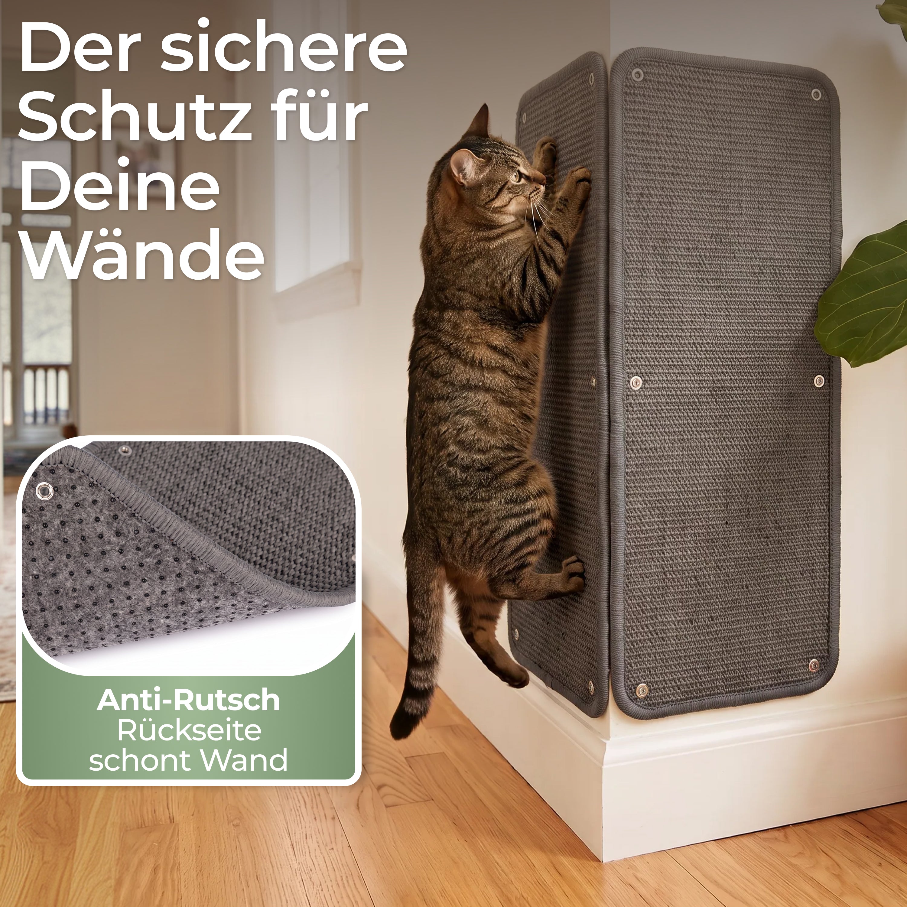 Kratzschutz Sisalmatte 2er Set für Wand und Möbel Grau